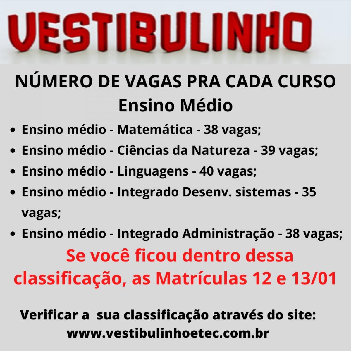 ETEC DIVULGA RELAÇÃO DE CURSOS PARA VESTIBULINHO 1° SEM/2019