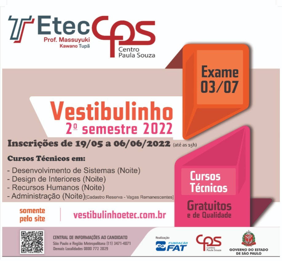 ETEC 2022 → Inscrições Vestibulinho ETEC 2022, Cursos e Calendário
